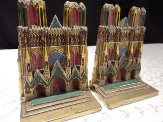 Mid Century PAIR Notre Dame Iron Hand Painted Bookends Vintage  