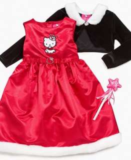 Hello Kitty Kids Dress, Little Girls Satin Dress with Faux Fur and 
