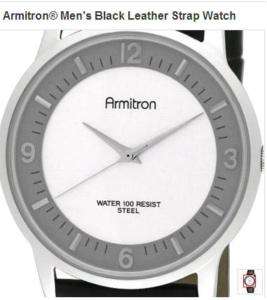 Armitron® Mens Black Leather Strap Watch WR 100 Meters  