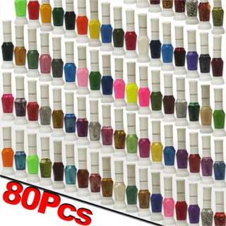 80PCS Color False Nail Art Tips Two Way Pen Varnish Polish Brushes Set 