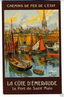 1910 Artist Signed Poster Postcard Port de Saint Malo  