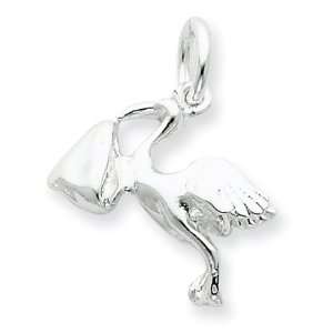  Sterling Silver STORK W/ BABY CHARM Jewelry