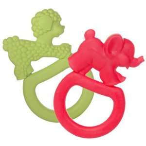   Two Vanilla Teething Rings   Green Poodle/Pink Elephant Baby