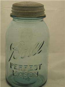 Vintage BALL PERFECT MASON Blue Quart Canning Jar #3 w/ BALL Porcelain 