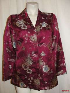   ~CHICOS Wine Gold Chinese Garden Cuffed Sleeve Jacket Size 1 M Medium