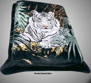White Tiger Print Polyester Blanket fits Queen or King  