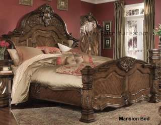 English Mansion Bed King Master Bedroom Furniture Set  