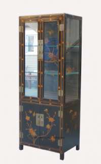 Black Flower&Bird Leather Display Glass Cabinet WK1193S  