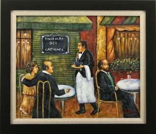 French Bistro Waiter Wine Cafe Art FRAMED OIL PAINTING  