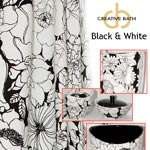 NEW Black & White Floral Design Fabric Shower Curtain  