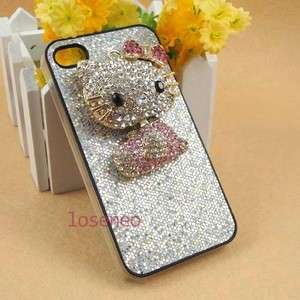 3D Silver Hello Kitty Bling case cover iphone 4 4G  