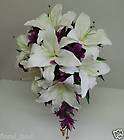wedding flower bridal bouquet latex white lily blue orchid silk 