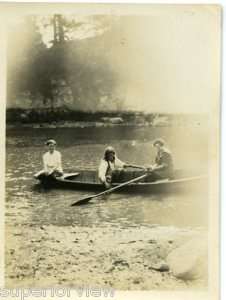 Vintage Wooden Rowboat Three Ladies Boating circa 1900  
