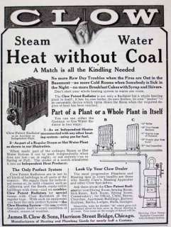 1910 James Clow & Sons radiator  boiler heating unit AD  