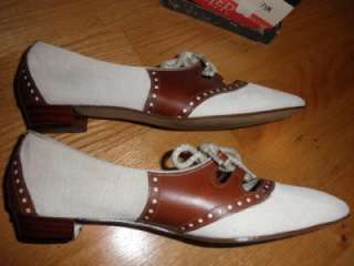 Vintage Sandler pigskin 2 tone brown gray saddle style shoes 71/2N 