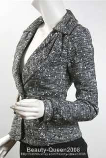 NWT Womens Wool Tweed Jacket Blazer Black Petite 0P 2P  