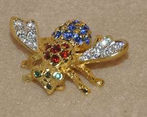 Insect Bumble Bee Rhinestone Brooch Pin Multicolor Mint  