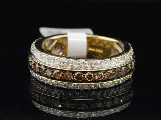   GOLD CHOCOLATE BROWN DIAMOND ENGAGEMENT RING ETERNITY BAND SET  