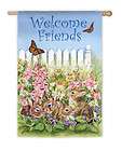 WELCOME FRIENDS Bunny Evergreen Decorative House Flag