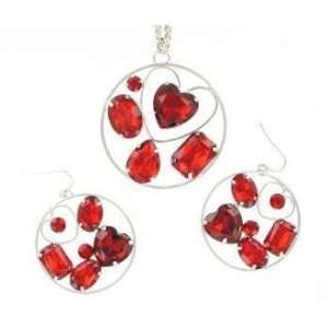  BeJeweled Necklace & Earrings Sets  Red/Rhoduim Case Pack 3 