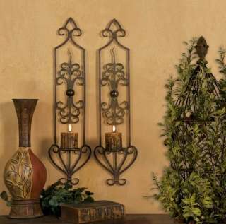   FRENCH TUSCAN SCROLL Mediterranean WALL SCONCE CANDLE HOLDERS  