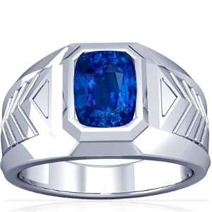  Platinum Cushion Cut Blue Sapphire Mens Ring Jewelry