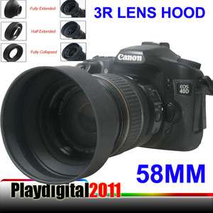 58mm 3 Stage Rubber Lens Hood f Canon Rebel T2i T1i  