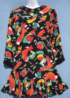 Carole Little Artsy Colorful Abstract Embroidered Swing Dress 8 