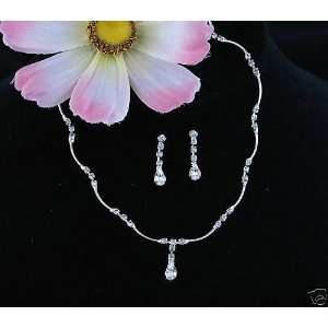   Bridesmaid Jewelry Necklace Earring Crystal Set , silver finish