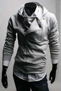 Charming Hooded Zipper Embellished Coat Light Grey NEW  
