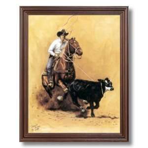  Rodeo Cowboy Calf Roping Western Animal Picture Framed Art 