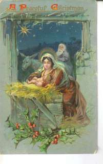 Merry Christmas Jesus religous antique manger postcard  