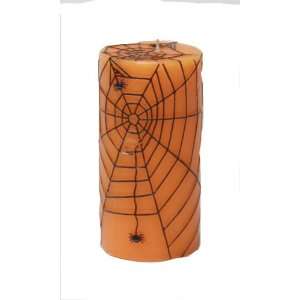  Tag Halloween Orange Pillar Candle with Black Embossed 