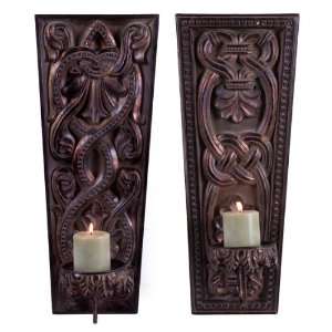   of 2 Antique Style Bronze Textured Candle Wall Sconces