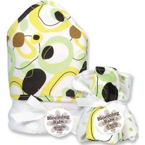  Giggles Print Hooded Towel and Wash Cloth Bouquet Set White Baby