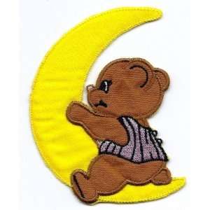  Children Bear on Moon Ride/Embroidered Iron On Applique 