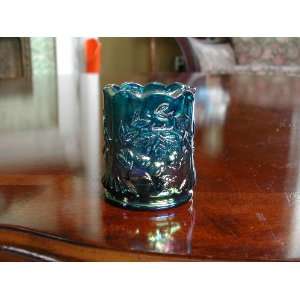  Bermuda Blue Carnival Glass Wreath & Cherry Toothpick 