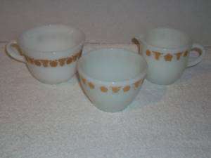 Pyrex~Butterfly Gold~3pc.Set~Coffee Cup+Sugar+Creamer*  