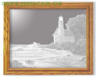 Nautical Art Lighthouse in a Cove Etched Wall Mirror  