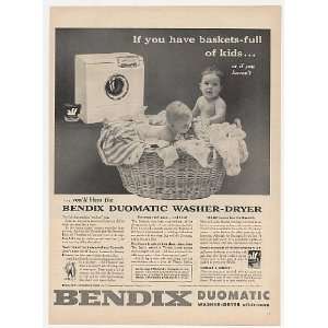  1955 Bendix Duomatic Washer Dryer Basket Kids Print Ad 