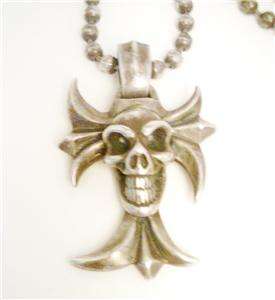   KIND CUSTOM MADE BILL WALL SKULL ON GOTHIC CROSS 925 STERLING NECKLACE