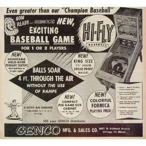  1956 Vintage Ad Genco Hi Fly Baseball Pinball Game 
