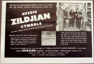   vintage Ad Avedis Zildjian cymbals Bob Zildjian, Barrett Deems  