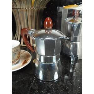  2 Cup Aluminum Espresso Pot w/brown Handle In Pvc Box 