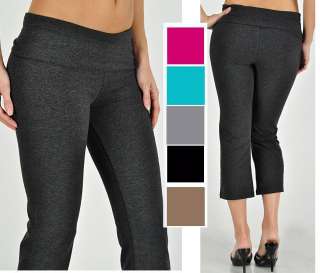 Slimming CAPRI Crop Rollover Bootleg Yoga Comfy Pants Lots of Colors S 