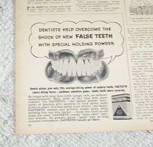 1960 ad Fasteeth False Teeth dentures Powder dental AD  