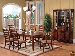 Dark Oak Ladder Back Wood Dining Room Set  