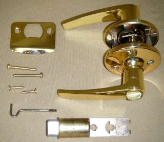 NEW LEVER PRIVACY INTERIOR DOOR KNOB KIT POLISHED BRASS  