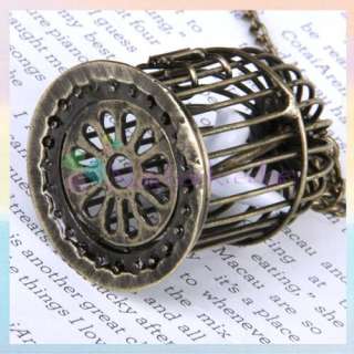 White Dove Vintage Swing Bird in Cage Pendant Necklace  