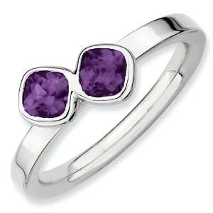    Sterling Silver Stackable Double Cushion Cut Amethyst Ring Jewelry